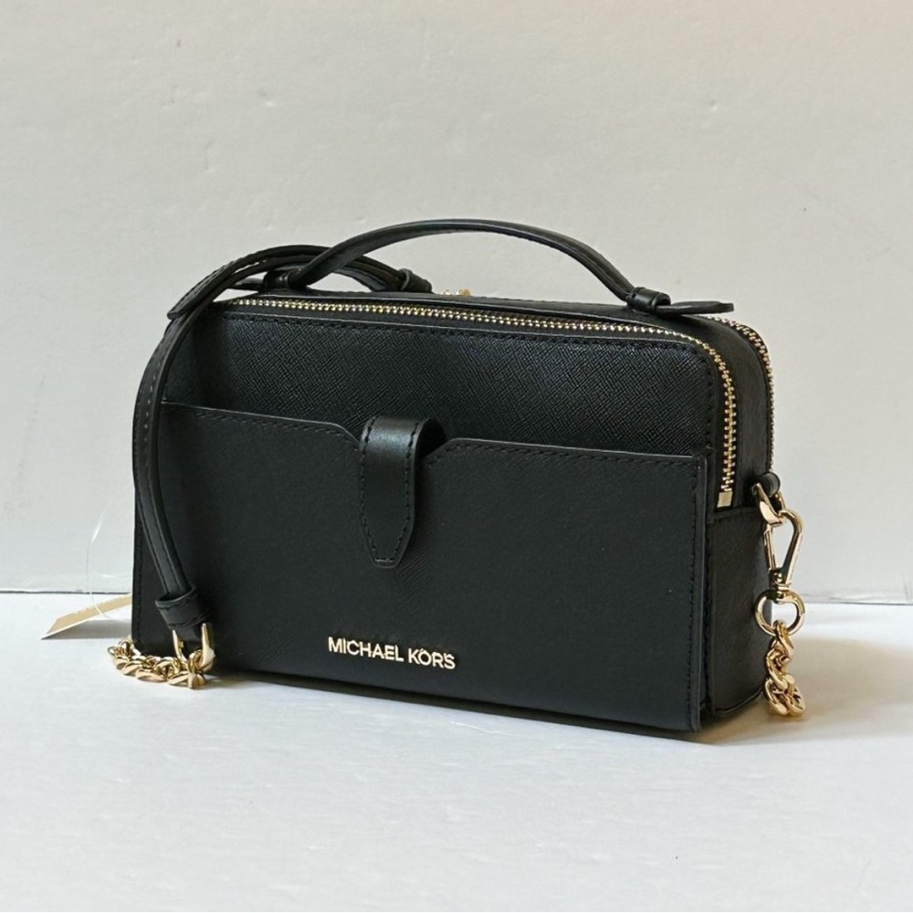 Michael Kors Black Structured Crossbody Bag with Gold Accents